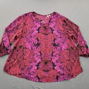 C Est. 1946 Womens Plus 22/24W Paisley Blouse Pink Purple V-Neck 3/4 Sleeve Top